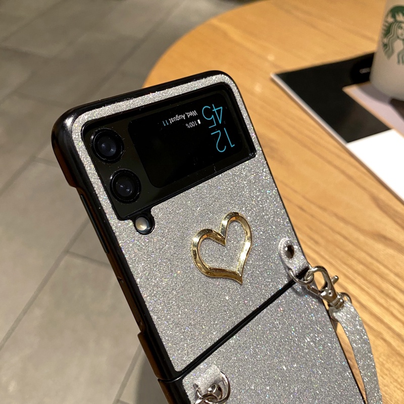 Vỏ gấp sang trọng cho samsung galaxy z flip 5 4 3 5g z flip5 flip4 flip3 case elegant folded protective phone case tide thương hiệu love samsung case