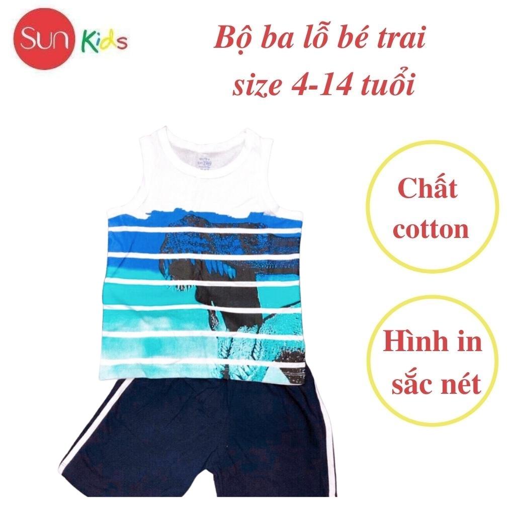 Đồ bộ bé trai, bộ ba lỗ cho bé chất thun cotton, nhiều màu, size 4-14 tuổi - SUNKIDS