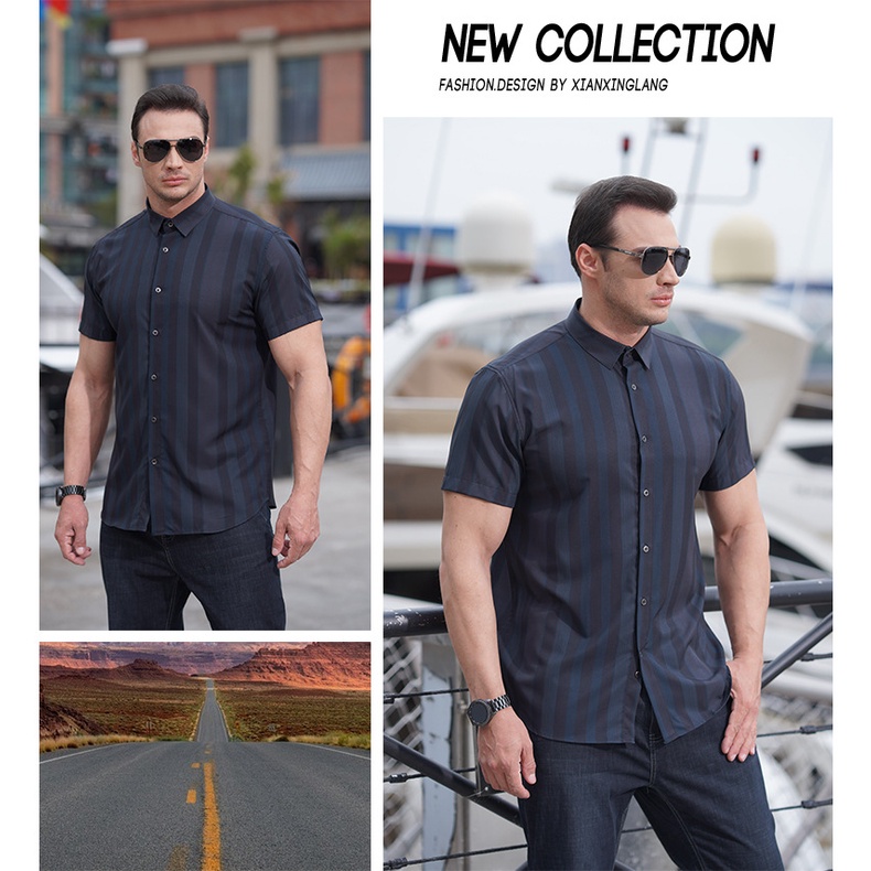 Áo Sơ Mi Nam Ngắn Tay Họa Tiết Kẻ Sọc Size L-10XL