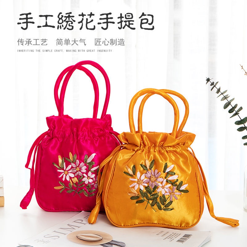 Túi vải cầm tay thêu họa tiết thủ công đựng điện thoại tiền xu dành cho phụ nữ lớn tuổi