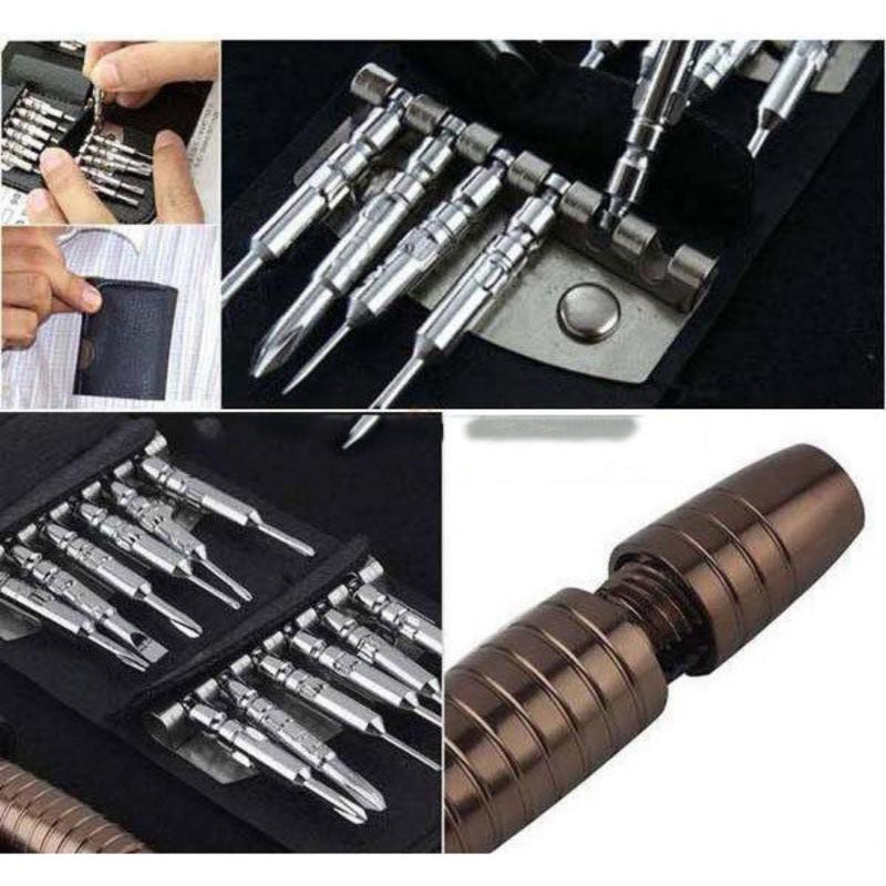 -Bộ tua vít 25 đầu đa năng sữa chữa linh kiện điện tử+ Kèm túi da + Tặng kèm miếng dán nam châm