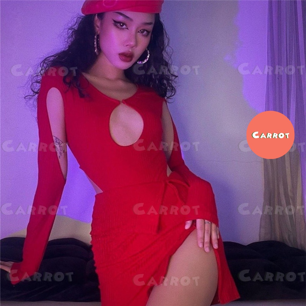 Set áo croptop dài tay khoét kèm chân váy ngắn gợi cảm thời trang cho nữ carrotxinhdep (114)