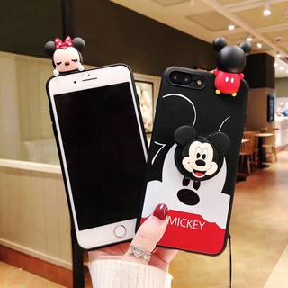 Ốp lưng Samsung Galaxy S6 edge S7 edge dễ thương Mickey mềm với giá đỡ và dây buộc