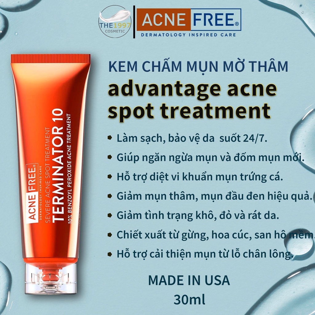 KEM CHẤM MỤN ACNEFREE TERMINATOR 10 ACNE SPOT TREATMENT WITH 10% MAXIMUM STRENGTH BENZOYL PEROXIDE (30ML)