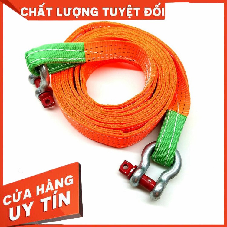 Cáp kéo cứu hộ ô tô 5 tấn 6 mét bản 50mm may 2 lớp ( tặng túi vải + 2 ma ní omega) Liên Sơn