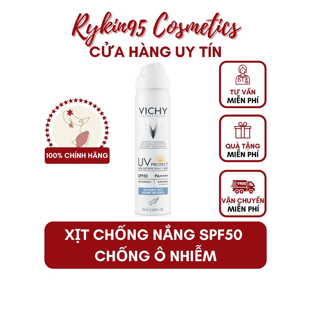 Xịt Chống Nắng Chống Ô Nhiễm VICHY UV Protect Skin Defense Daily Care SPF50 Pa++++ 75ml