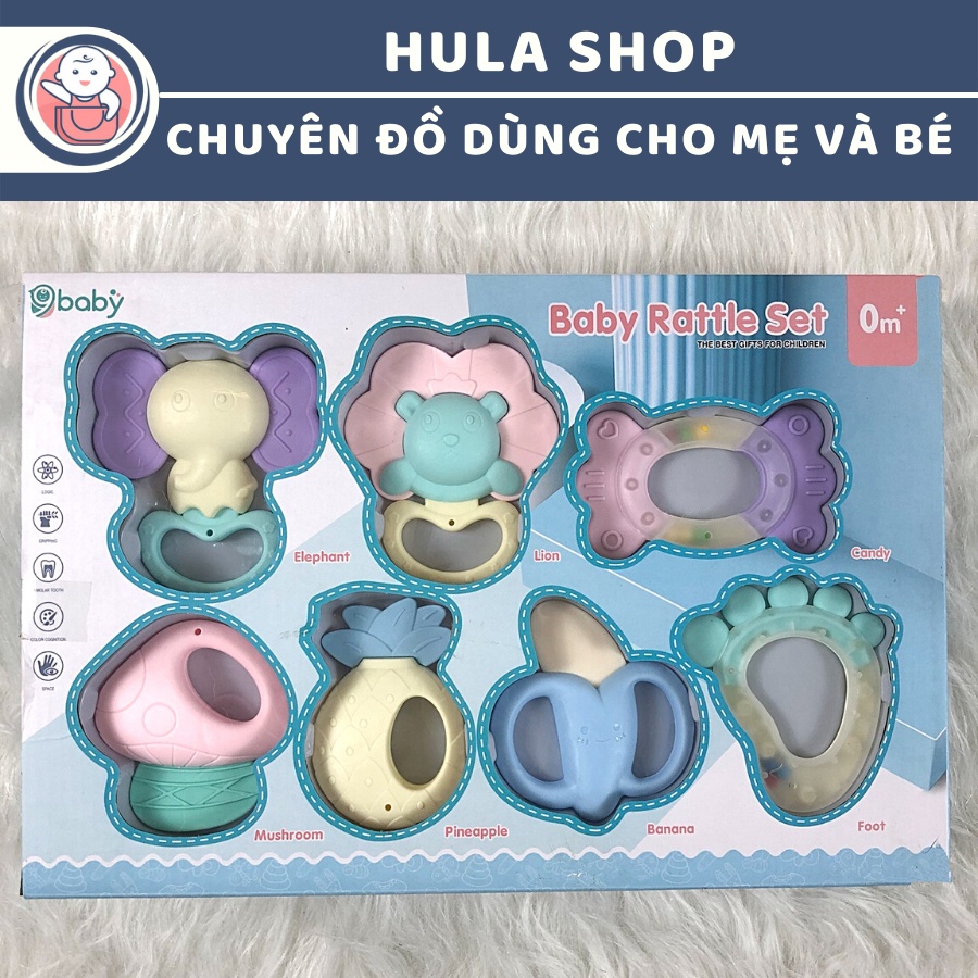 Hộp 7 món xúc xắc gặm nướu cao cấp an toàn cho bé 9BABY