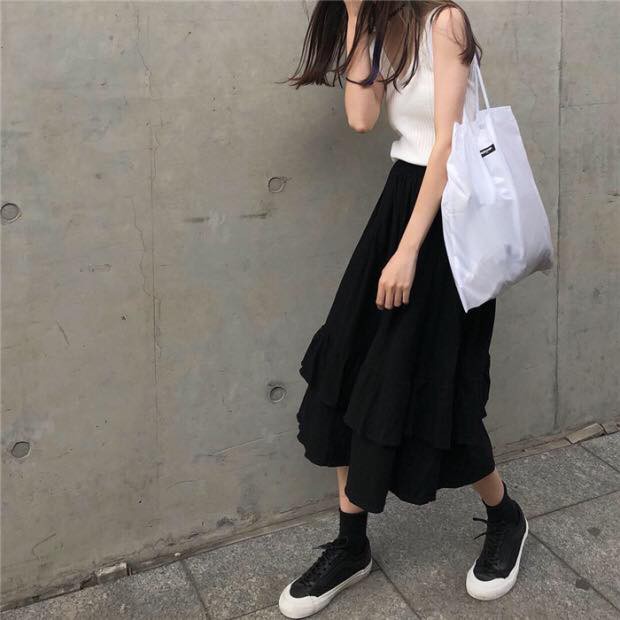 Chân Váy Ulzzang Kaki 2 Tầng - Dáng Suông Cạp Chun Điệu Đà Nữ Tính | BigBuy360 - bigbuy360.vn