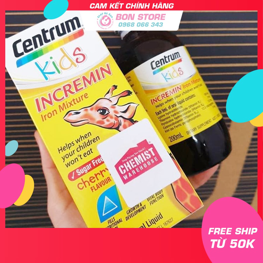 [TEM ĐỎ CHEMIST] Siro Cho Trẻ Biếng Ăn Centrum Kids Incremin Iron Mixture 200ml -  Xuất xứ Úc