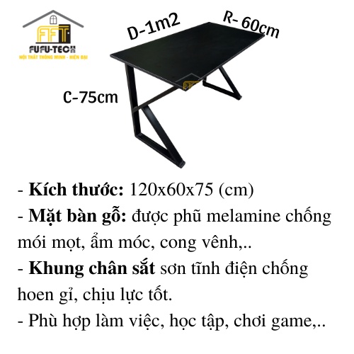 Bàn Làm Việc, Chơi Game Chữ K BKG1D Vững Chải, 120x60 Chất Lượng Cao, Hàng Loại I