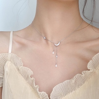 Vòng cổ bạc mặt trăng và ngôi sao thanh lịch
