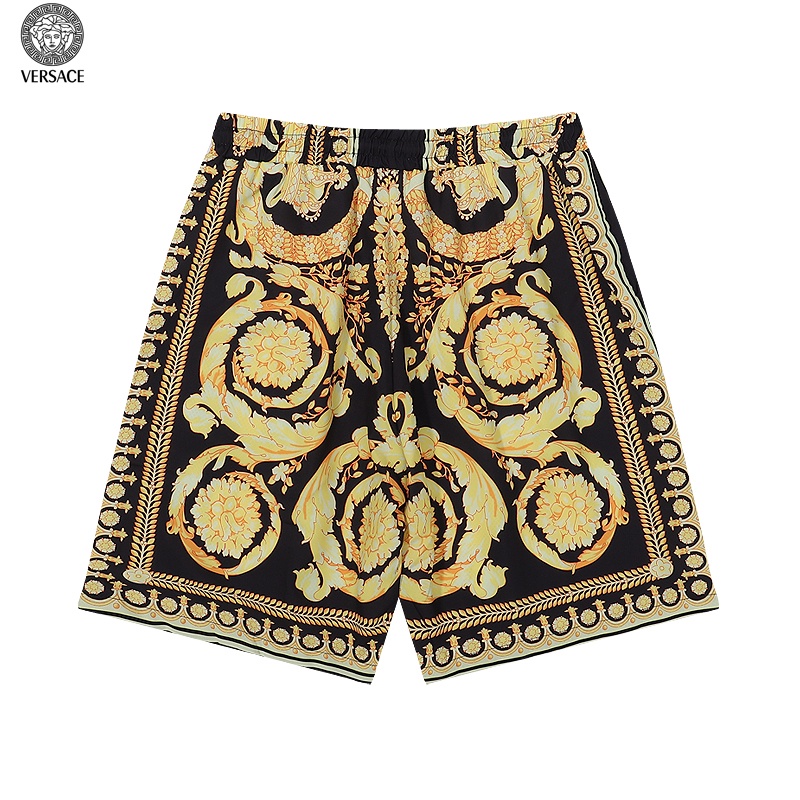 Versac* Quần Short Nam Form Rộng Phối Lưới Màu Vàng Đen Thời Trang Xu Hướng Sang Trọng Thời Trang Mùa Hè