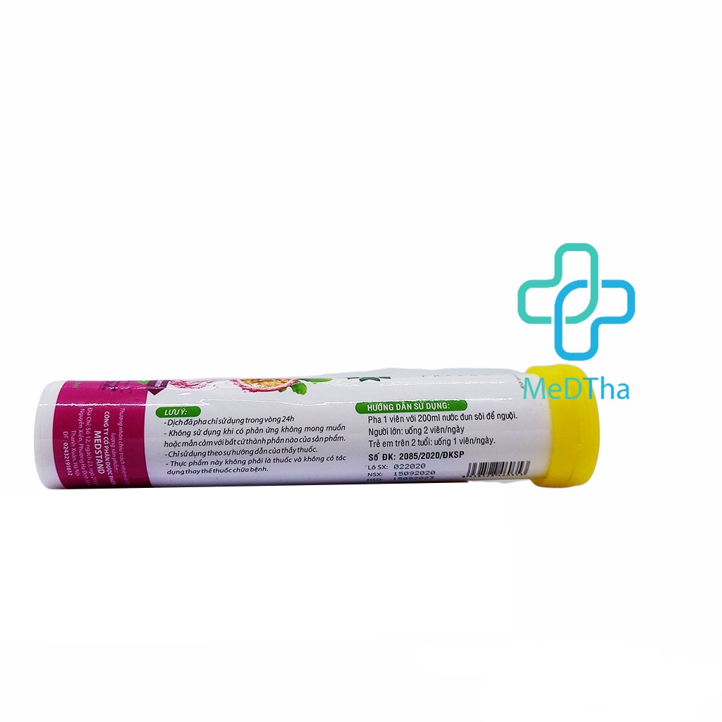 Viên Sủi Vitamin C Plussz Vị Chanh Leo - Bổ Sung Vitamin C, Giải Nhiệt, Tăng Sức Đề Kháng (Tuýp 20 viên) [Chính Hãng]
