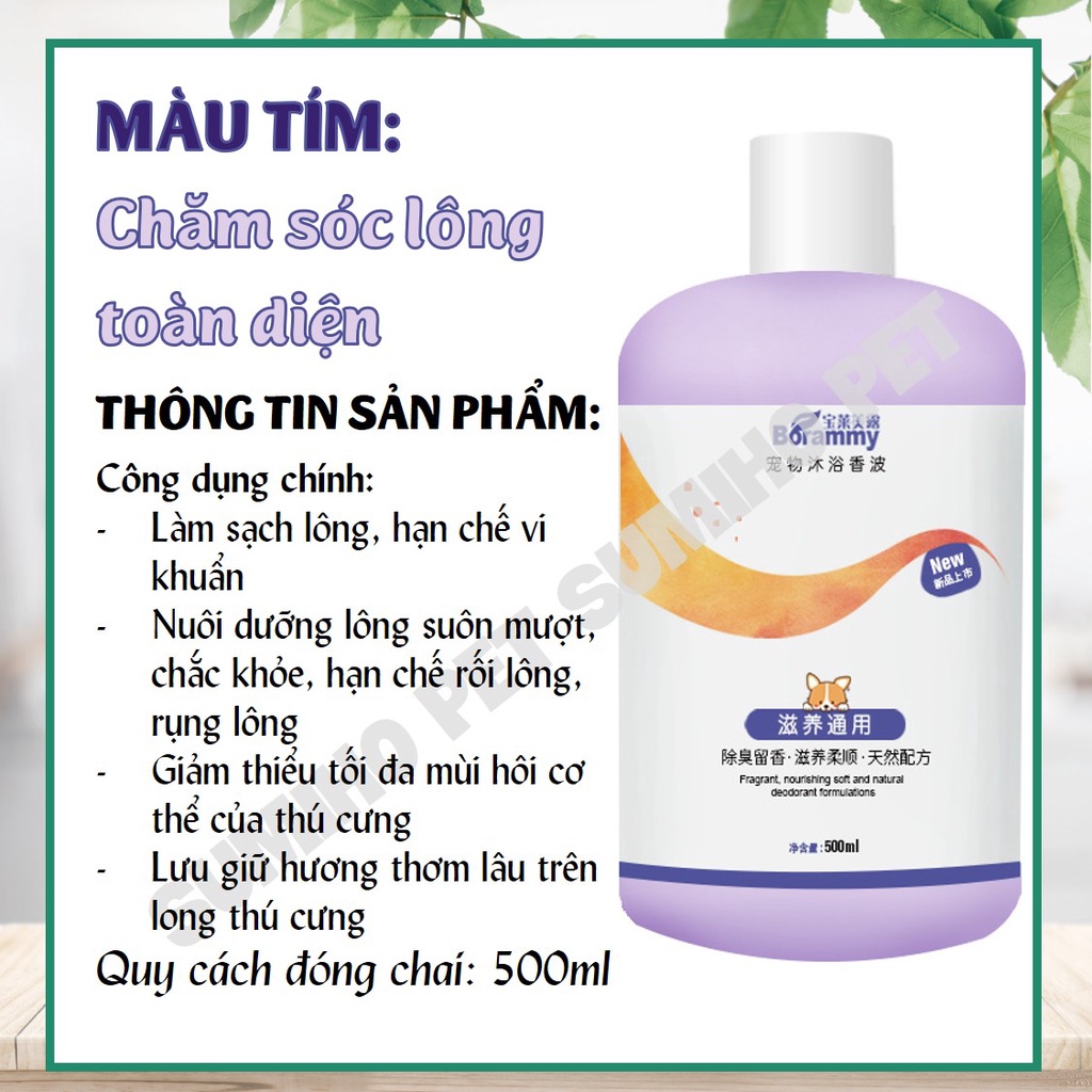 Sữa tắm cho chó mèo BORAMMY (Chai 500ml) dưỡng chất hoa hồng chăm sóc lông toàn diện