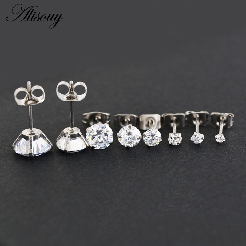 Set 2 Khuyên Tai Tròn Bằng Thép Không Gỉ 2-8mm Màu Sắc