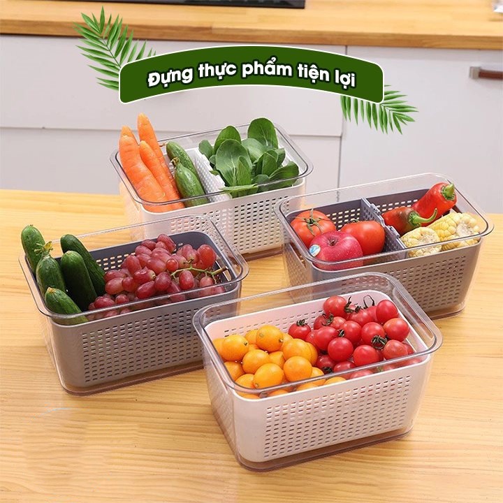 Bộ 2 hộp đựng thực phẩm 2 lớp Hokori,bảo quản thức ăn chia ngăn có lỗ thoát nước Việt Nhật (MS6588 6589)