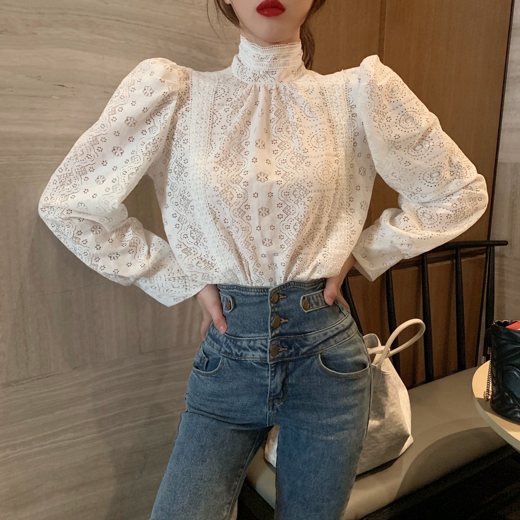 Xiaozhainv Áo kiểu phối ren hoa thiết kế thanh lịch cho phái nữ | BigBuy360 - bigbuy360.vn