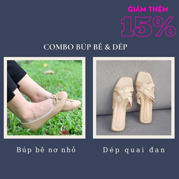 Giày búp bê mũi tròn nơ nhỏ xinh cao cấp êm chân big size hàng chính hãng GMIC- NBB001-3