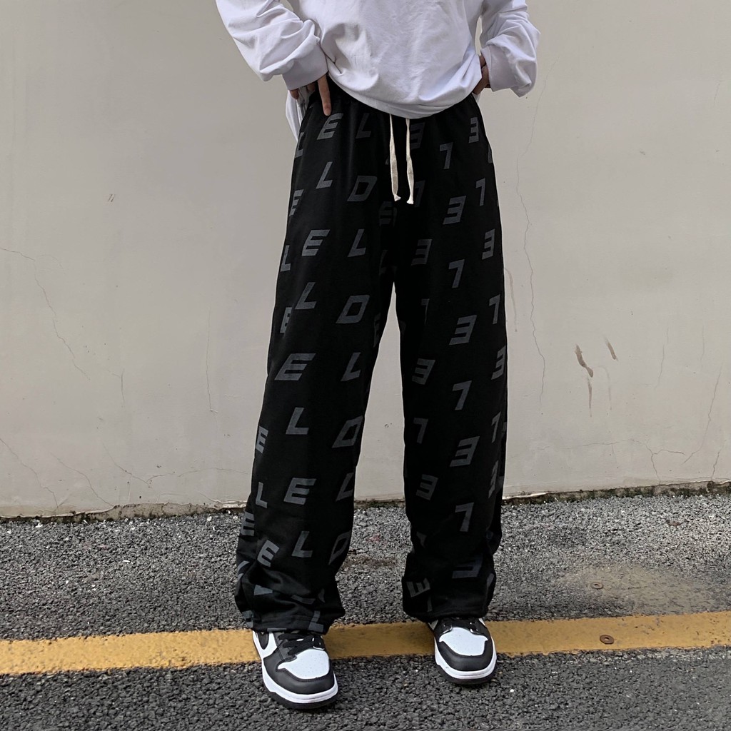 Quần ống rộng unisex in chữ cá tính size M - L - XL