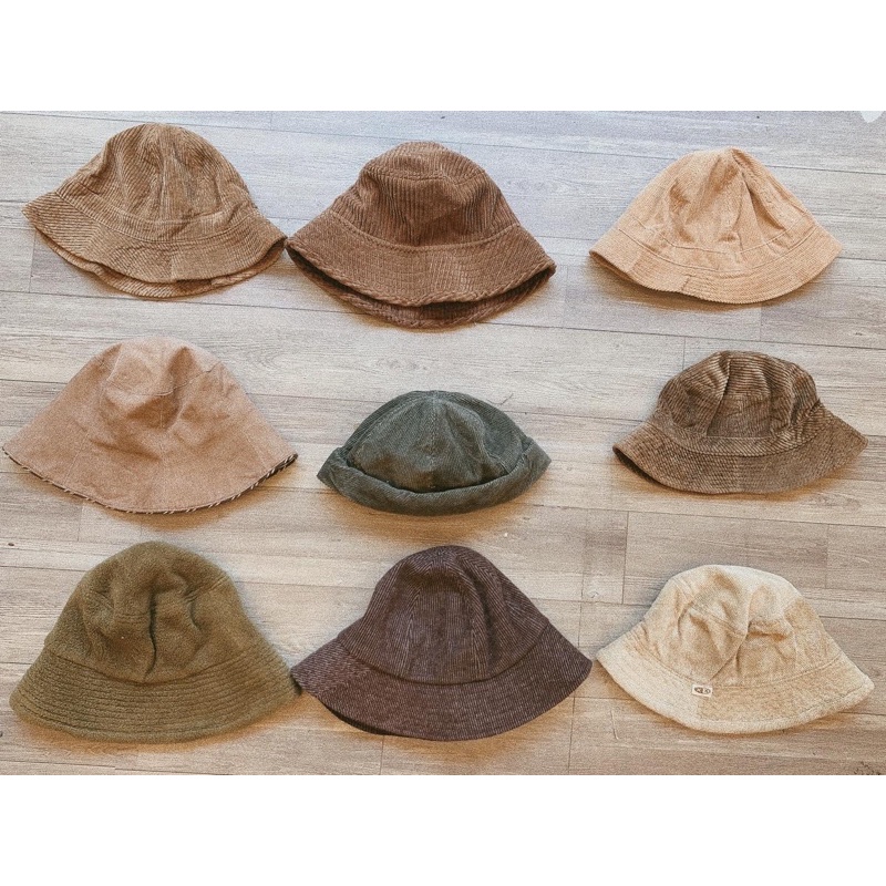 Nón bucket GÀ VINTAGE nhung tăm kaki linen Nhật