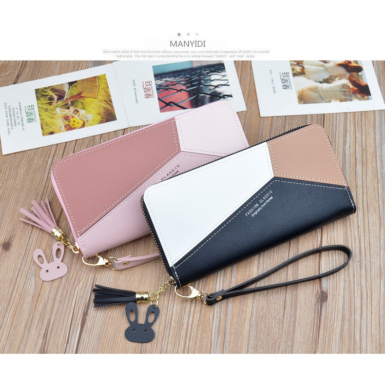 Ví dáng dài phối màu gắn tua rua móc thỏ xinh xắn B006 | BigBuy360 - bigbuy360.vn