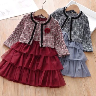 Set váy đầm + áo khoác dạ sweed cho bé gái- hàng od