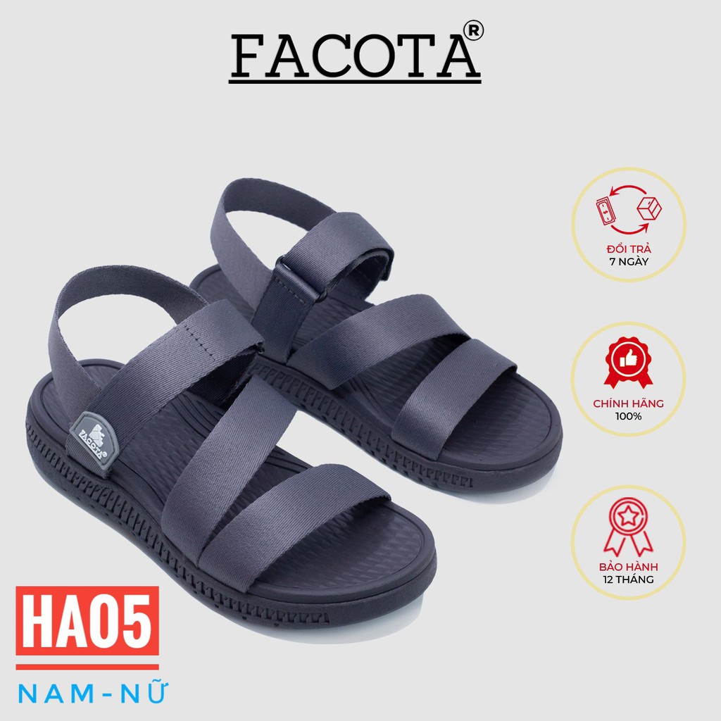 Giày sandal nam nữ FACOTA Xám quai dù, đi học [Freeship]