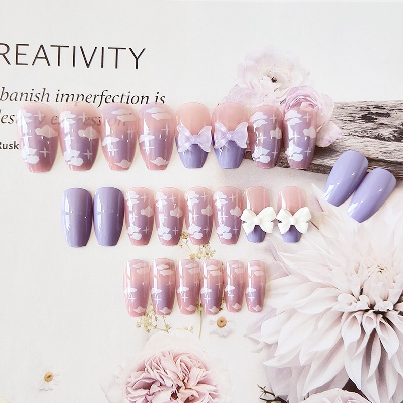 2408 YUKEHUI bộ móng tay giả set móng giả trong suốt móng tay giả đính nơ móng tay giả dài đính đá móng giả đẹp bộ móng tay giả đính đá móng tay giả đính đá ngắn  móng tay giả kèm keo