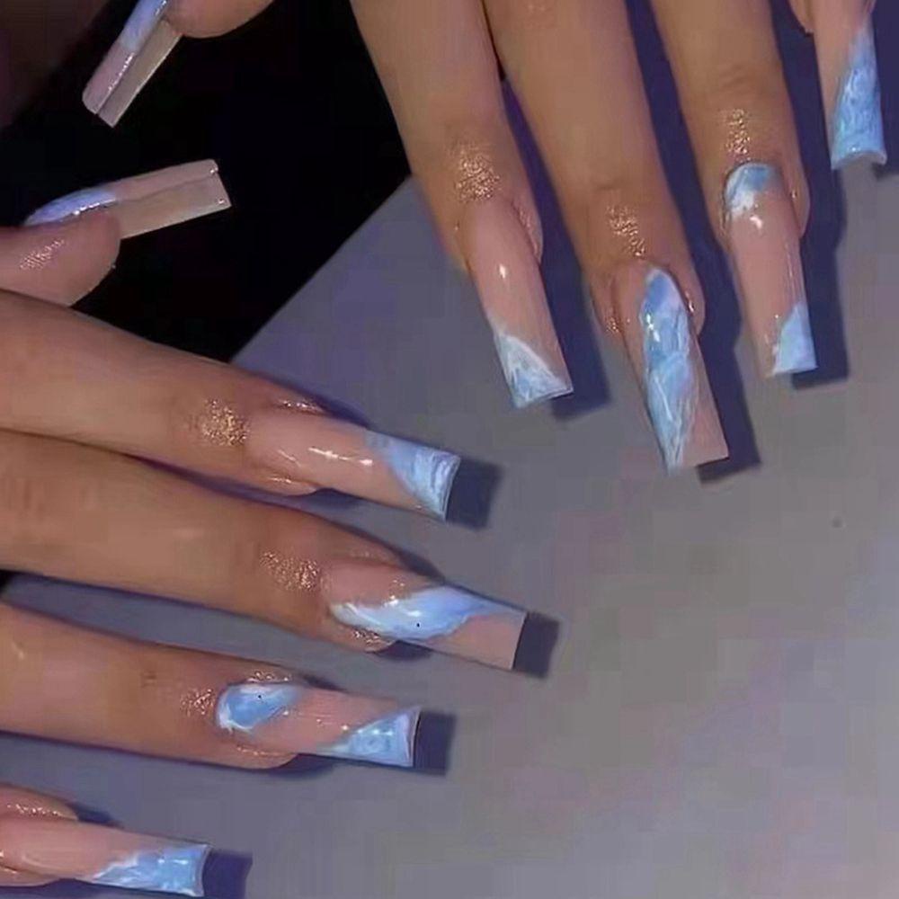 Hộp 24 Móng Tay Giả Che Phủ Toàn Diện Màu Kim Tuyến Lấp Lánh