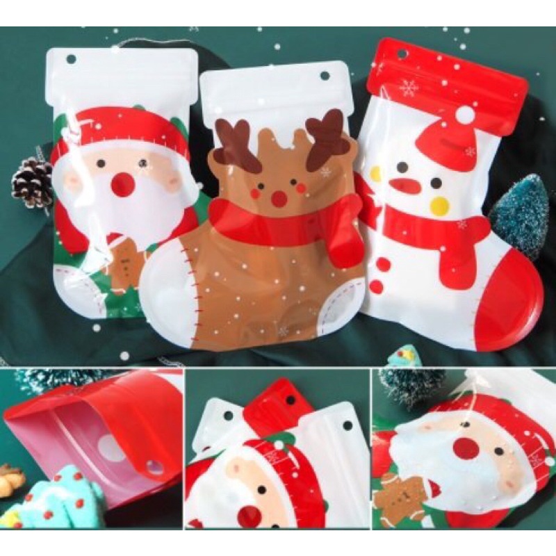 Túi zip đựng kẹo Noel hình chiếc vớ Giáng Sinh.