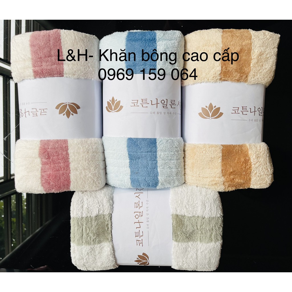 Khăn tắm lông cừu kẻ, viền to, KT 70x140cm