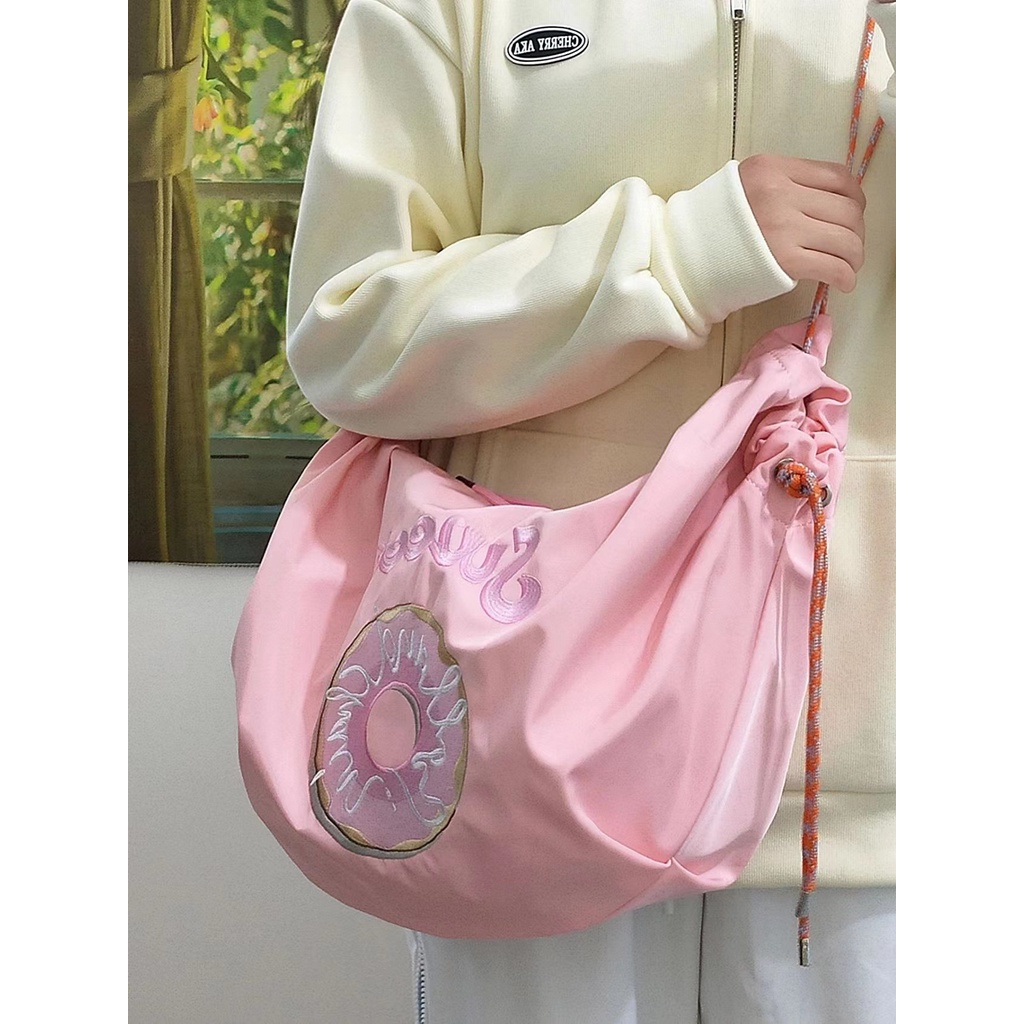 Túi Đeo Chéo Thêu Hình Bánh Donut Sức Chứa Lớn Thời Trang Mùa Hè Dành Cho Nữ
