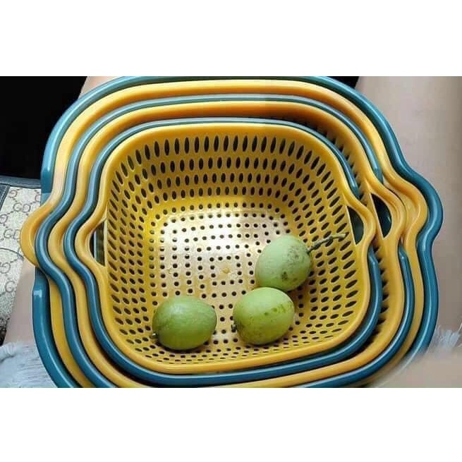 Set Thau Rổ Nhựa Đựng Đồ Ráo Nước, Bộ Rổ Nhựa Kèm Chậu, Set Rổ Nhựa 6 Món Bền Bỉ Chắc Chắn