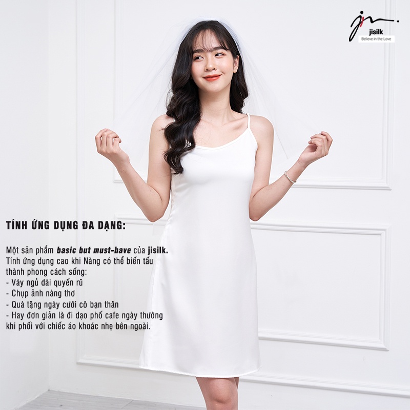 Váy ngủ 2 dây jisilk sexy, đầm mặc nhà lụa gợi cảm dễ thương đỏ be trắng đen Slipfairy L.V2D-01 - jisilk