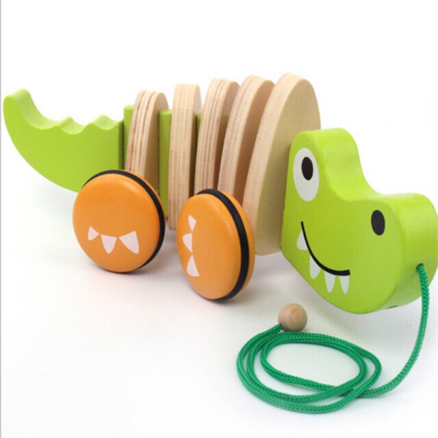 Đồ chơi bằng gỗ có dây kéo cho bé an toàn hình cá sấu và chó biết lắc lư khi chạy Roadstar