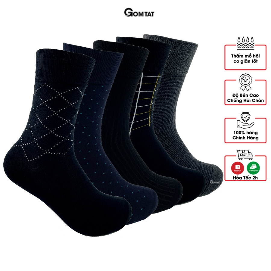 Hộp 5 Đôi Tất Giày Tây Nam Cổ Cao GOMTAT Mẫu MIX01, Chất Cotton Cao Cấp Hút Ẩm Thoáng Khí - GOM-MIX01-CB5