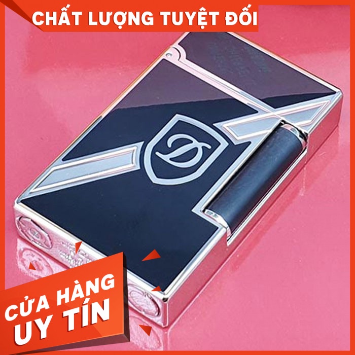 DEVA{Dòng Super} Quẹt Khò Bật Đánh Lửa g.a Đá Dupont D141 Sơn Mài Đen Họa Tiết Kẻ Chéo Khắc Hình Chữ DMua nhanh