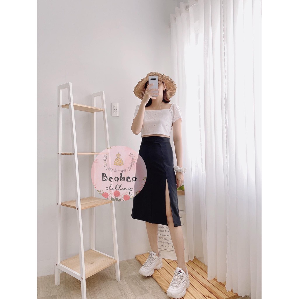 [Ảnh thật] Chân váy đen midi xẻ đùi cá tính ulzzang | BigBuy360 - bigbuy360.vn