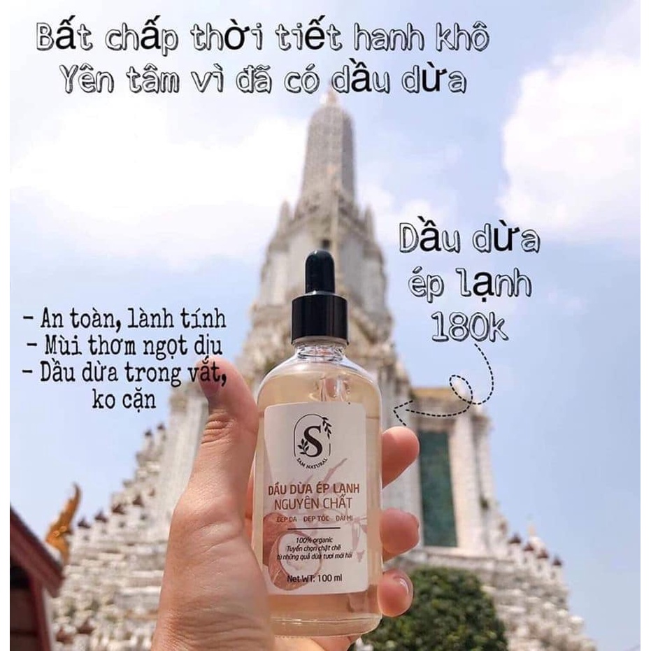 Dầu Dừa Ép Lạnh Organic Nguyên Chất Sam Natural - Dầu dừa dưỡng mi, dưỡng tóc, dưỡng da 100ML