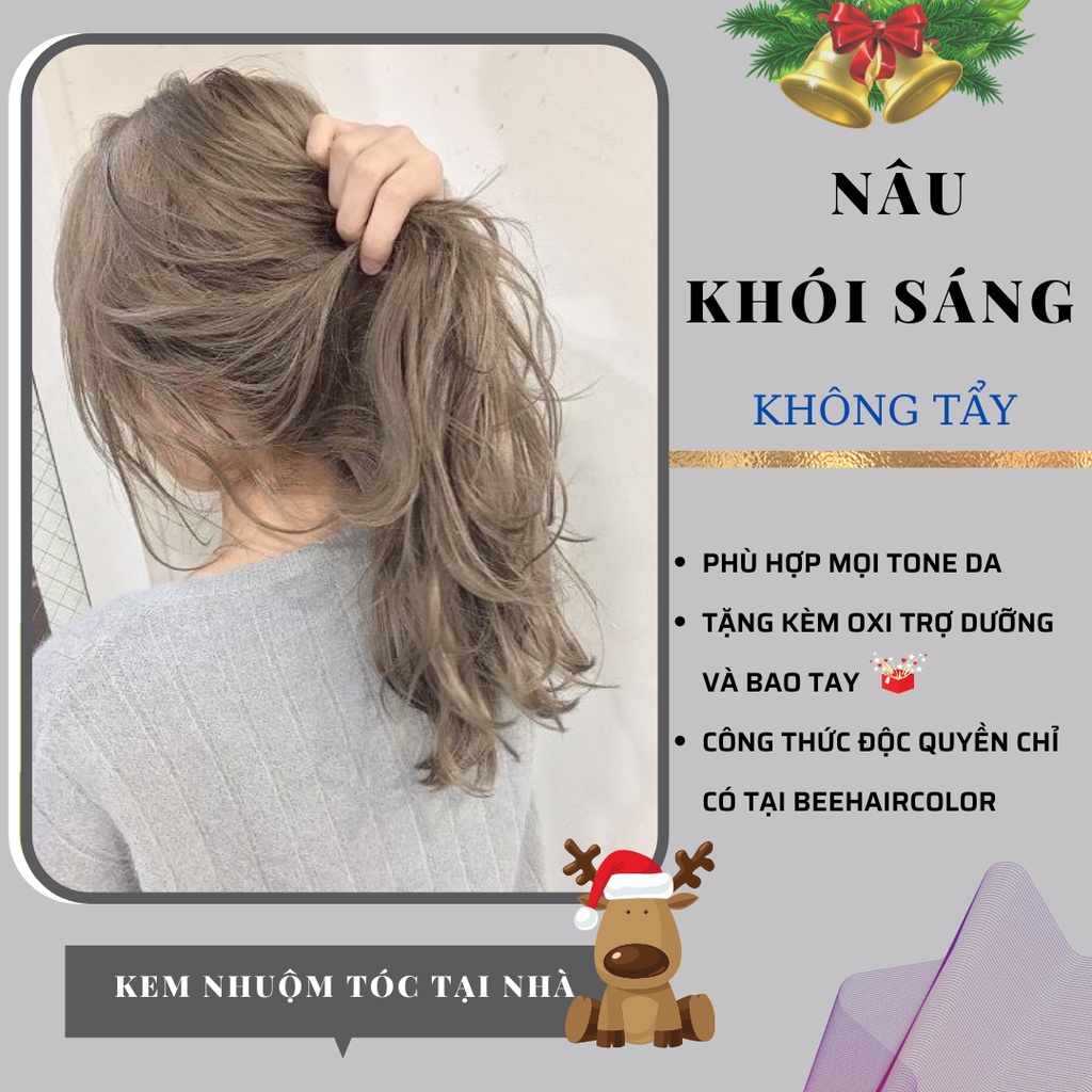 Thuốc Nhuộm tóc màu nâu Khói Sáng [ tặng kèm trợ dưỡng + bao tay và HDSD ] - màu lên từ base 7-8-9 bật 2-3 tone da !