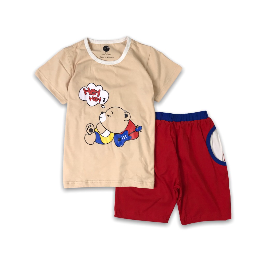 Set bộ thun cotton quần đùi in hình chú gấu cho bé trai (12-28kg) - Hirokids