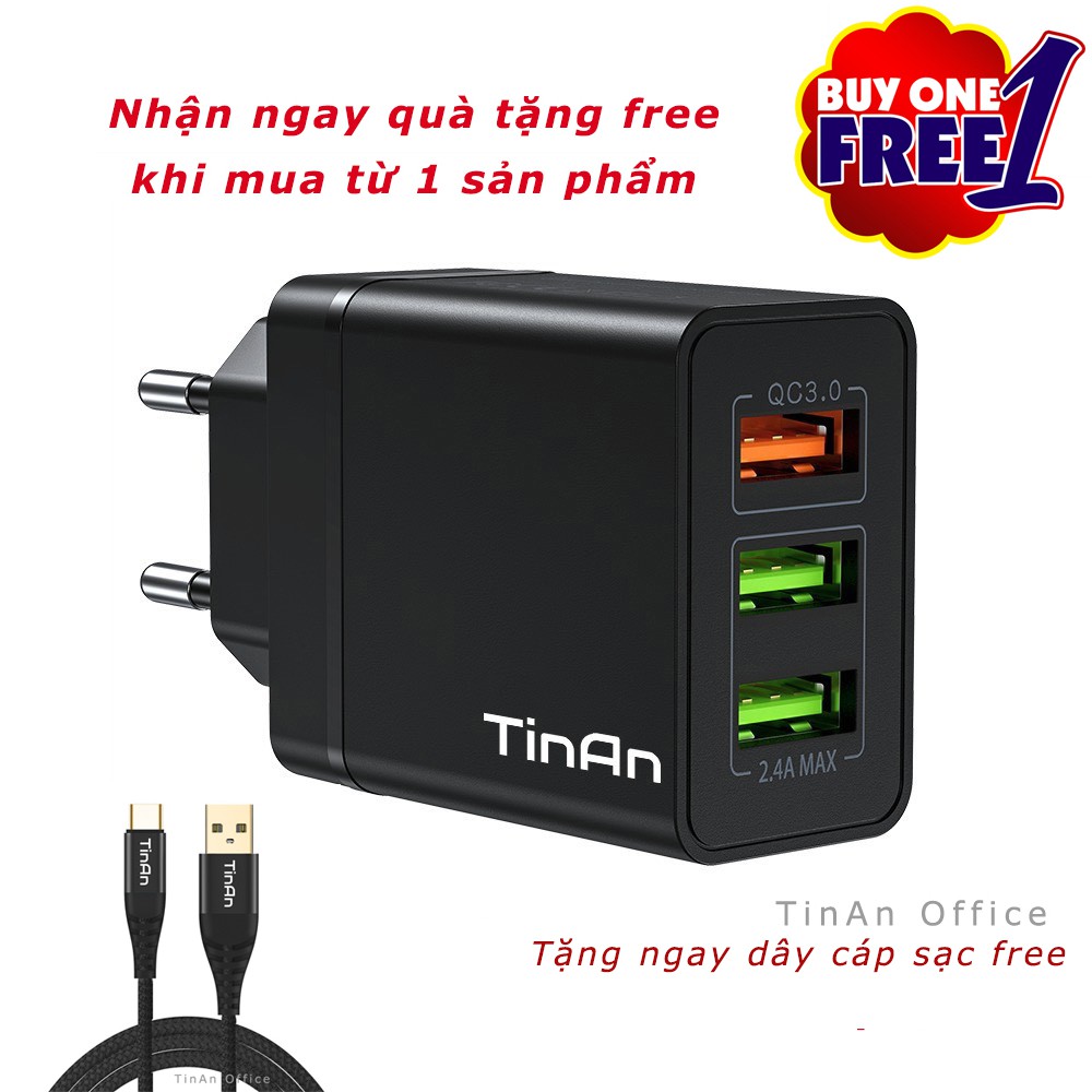 [DEAL SỐC] Củ Sạc Nhanh TinAn chuẩn QC3.0 3 cổng USB cho điện thoại Xiaomi Samsung
