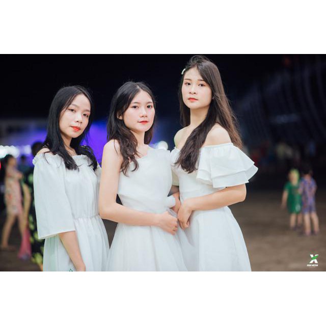 Đầm Dự Tiệc Rớt Vai Tay Bèo Thiết Kế Hot Trend Hàn Quốc