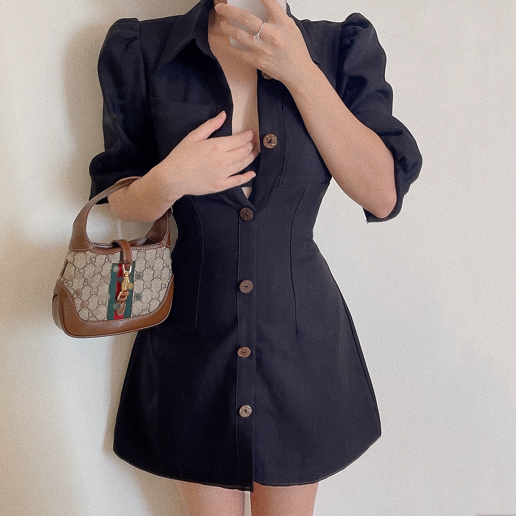 Đầm dáng xòe sơ mi dáng a tay ngắn Emilyshop ulzzang