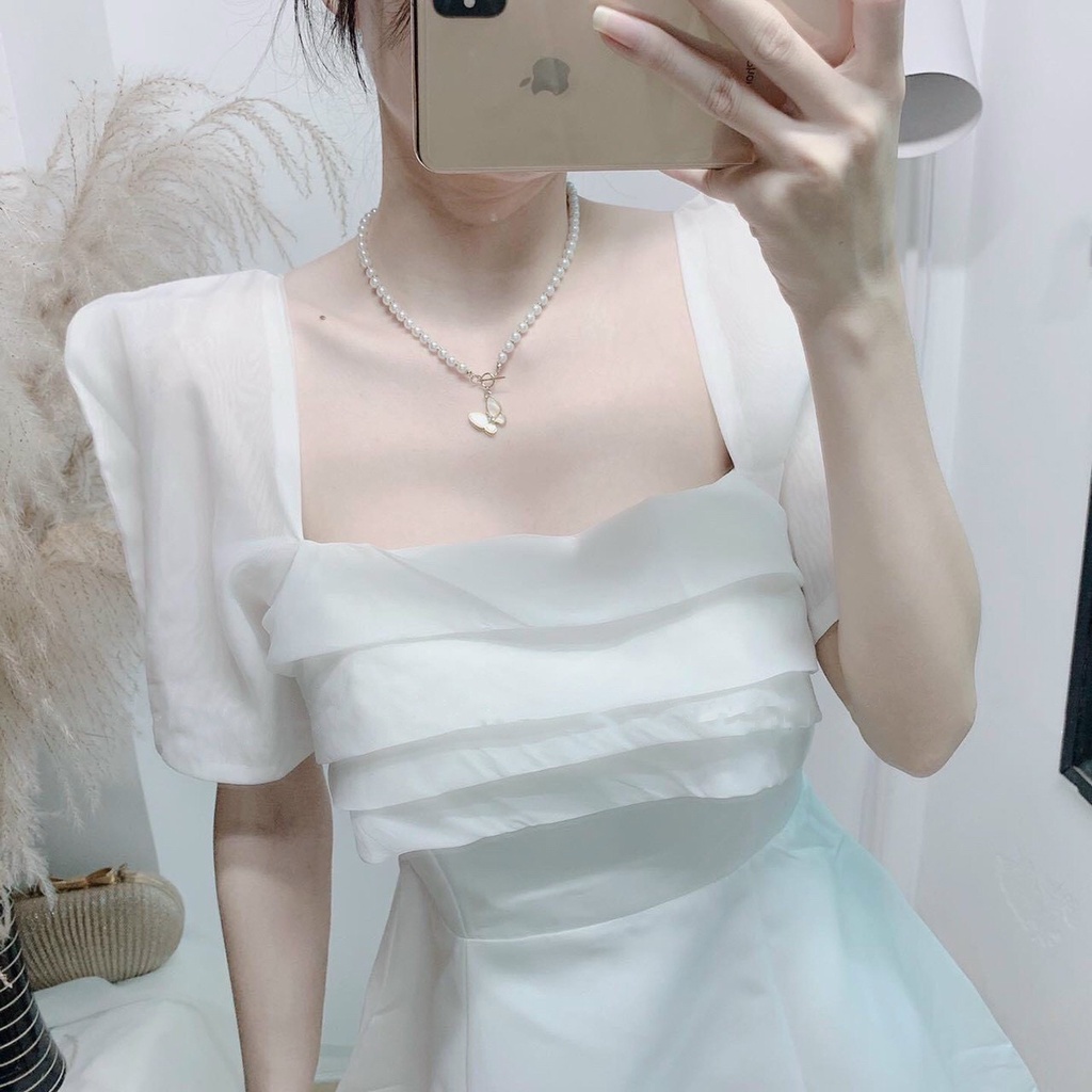 Đầm váy nữ xếp ly ngực tay phồng sang chảnh XUKS DRESS DT017