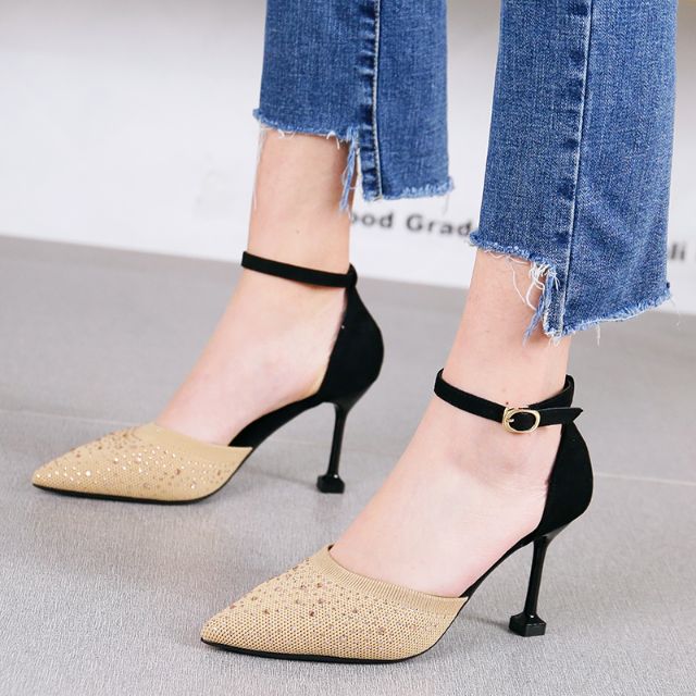 Giày cao gót đính đá phối màu sang trọng GDDP135 (HÀNG ORDER 10-15 NGÀY)