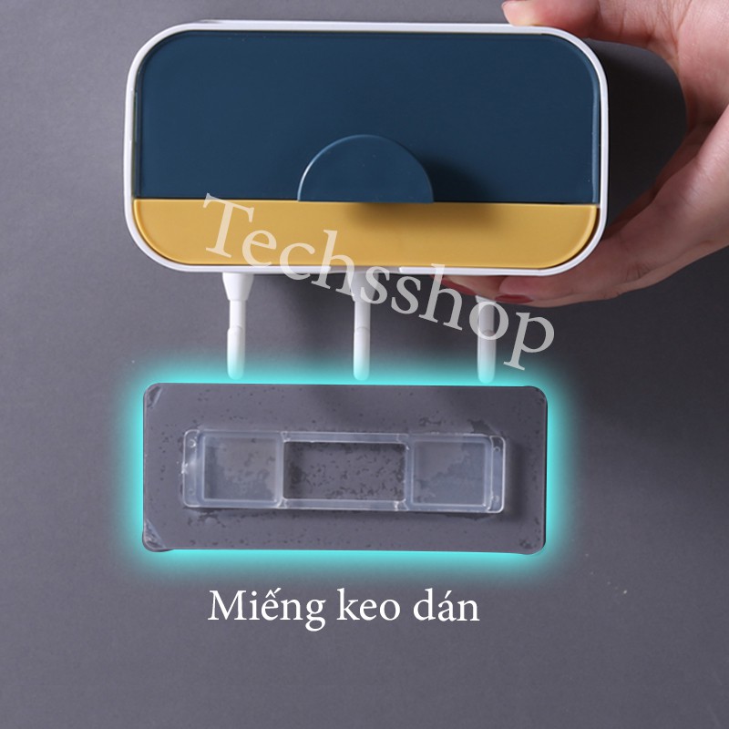 Hộp Đựng Xà Phòng 1 Tầng Có Ngăn Chứa Nước Dán Tường Kèm Theo 3 Móc Treo - Kệ Nhà Tắm Đế Đồ Tiện Lợi