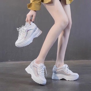 Giày thể thao nữ độn đế cao chân viền sọc, giày sneaker nữ kẻ vạch độn đế 5p