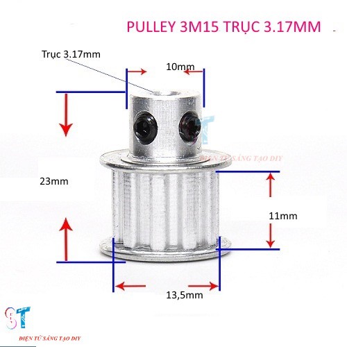 Pulley Bánh Răng Nhôm 3M 15 Răng Rộng Đai 11mm