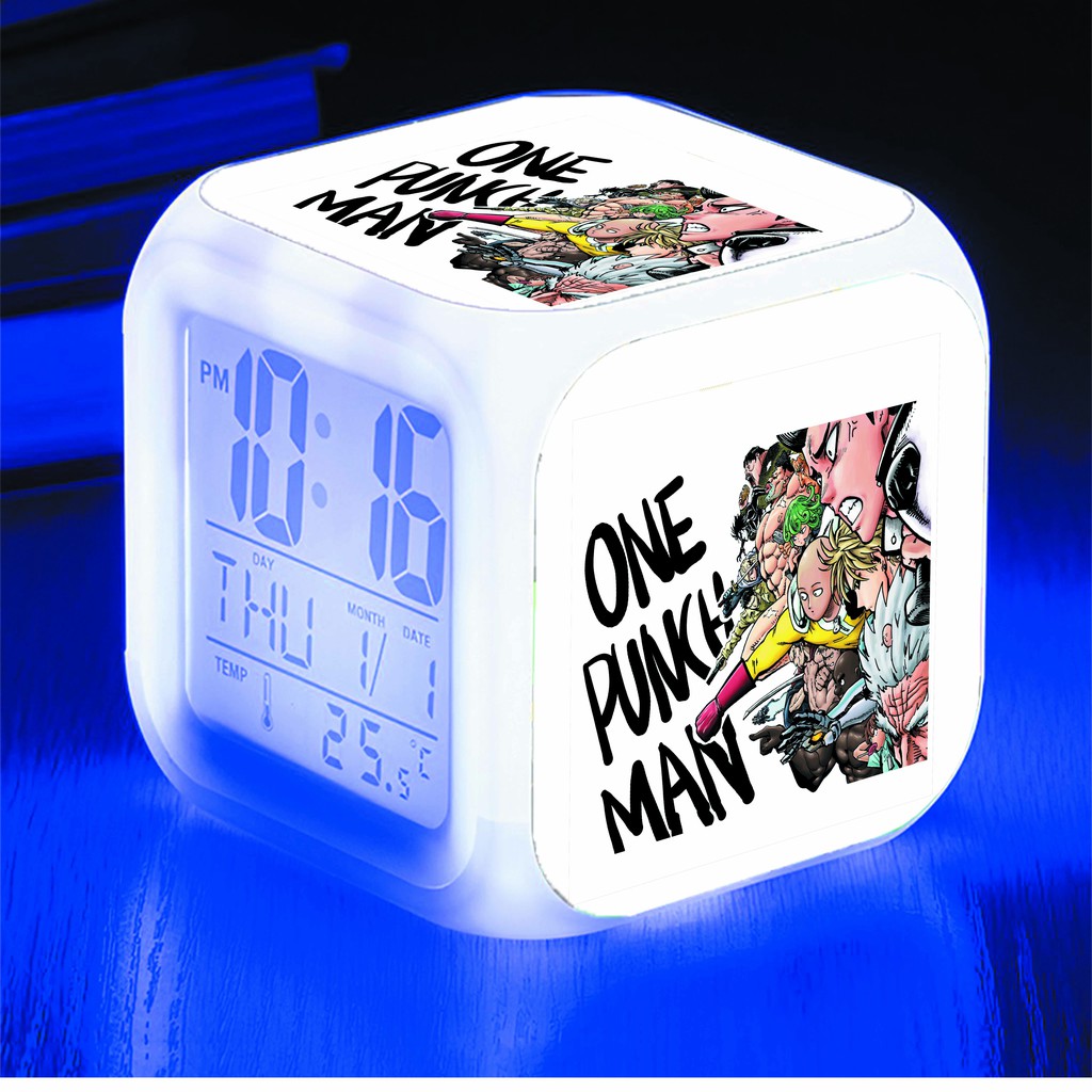 Đồng hồ báo thức để bàn in hình One Punch Man Cú Đấm Hủy Diệt anime LED đổi màu